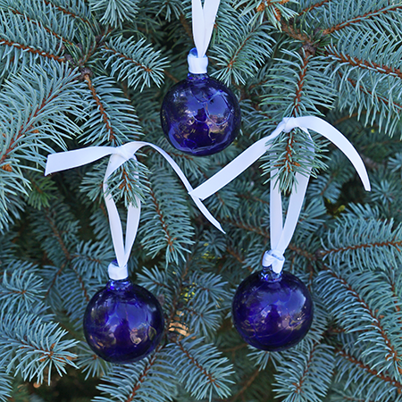 Three Air Force Blue Glass Ball Ornaments