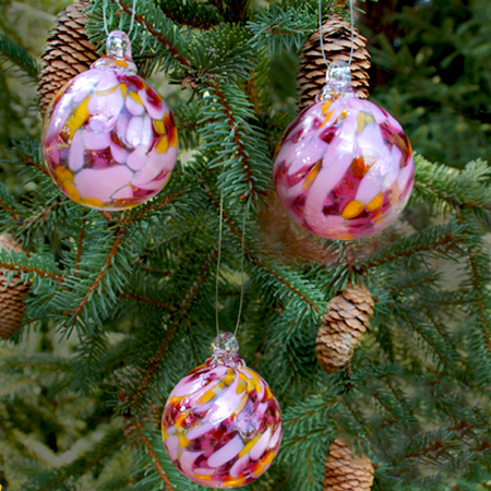 Cherry Blossom Set of Three Glass Ornaments